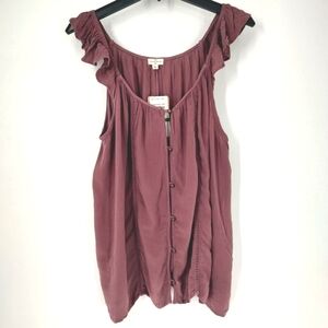 Maison & Belle Women's Mauve Ruffle Sleeveless Top Size L NWT